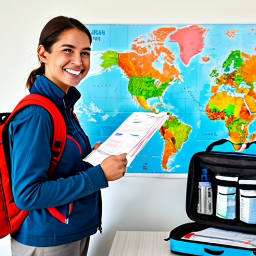 Home 7 Traveler Preparing for Trip**
A fully clothed traveler packing a suitcase with essential items for Guatemala: water purification tablets, insect repellent with DEET, sunscreen with high SPF, a first-aid kit, and a travel insurance document. The traveler is smiling confidently. Background: A bright, organized room with a world map on the wall. Safe for work, appropriate content, family-friendly, professional photo, natural proportions, perfect anatomy. Modest clothing.
**